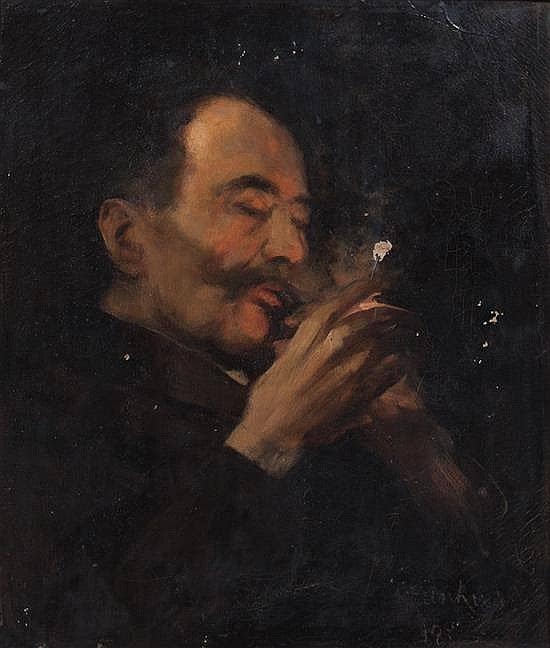 Man with pipe by Isidoro Grünhut — hand-painted portrait oil painting reproduction on canvas