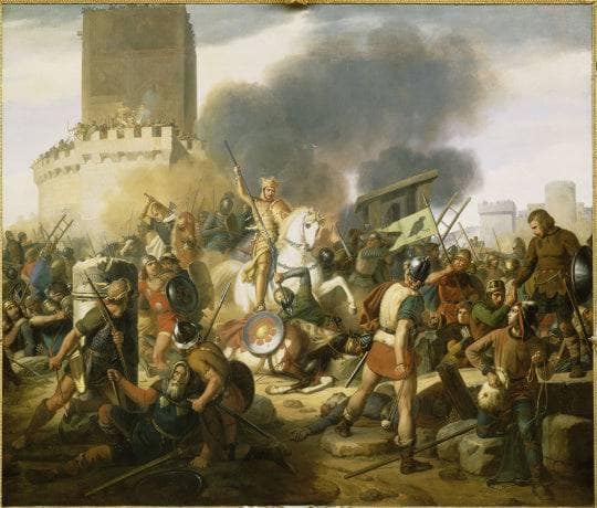 Count Eudes defends Paris against the Normans in 886 by Jean Victor Schnetz — hand-painted architectural oil painting reproduction on canvas