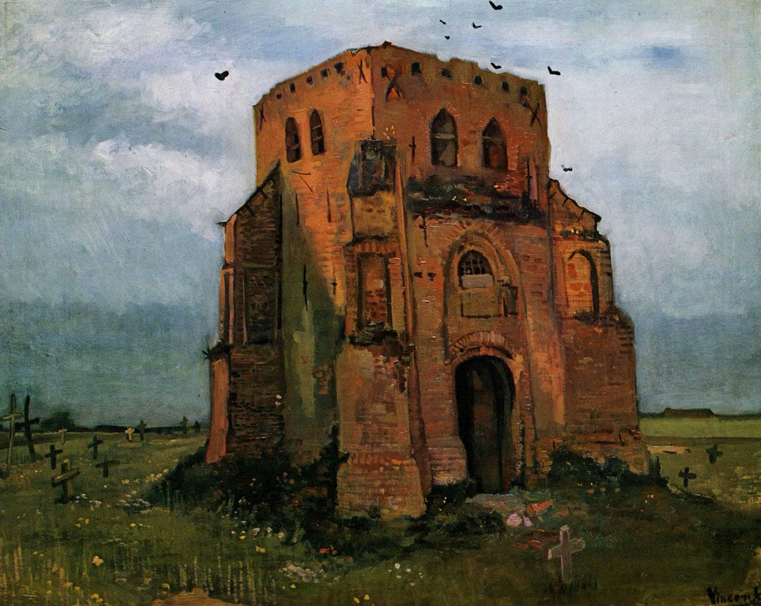 Country Churchyard and Old Church Tower by Vincent van Gogh — hand-painted architectural oil painting reproduction on canvas