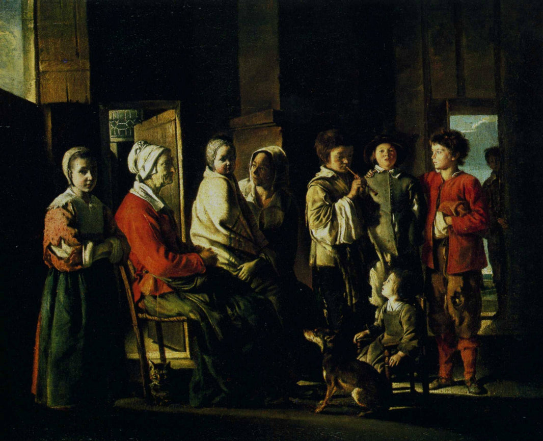Country interior with the young player of flageolet by Le Nain brothers, hand-painted landscape oil painting reproduction on canvas