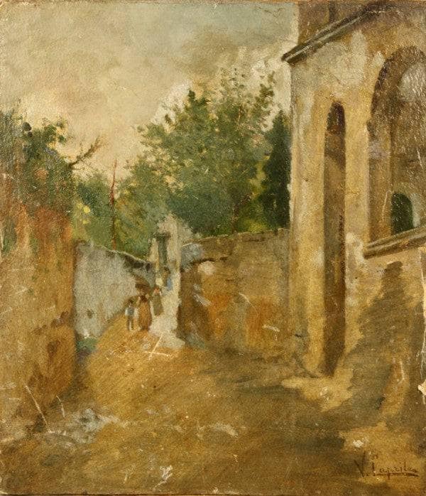 Country lane with characters by Vincenzo Caprile — hand-painted landscape oil painting reproduction on canvas