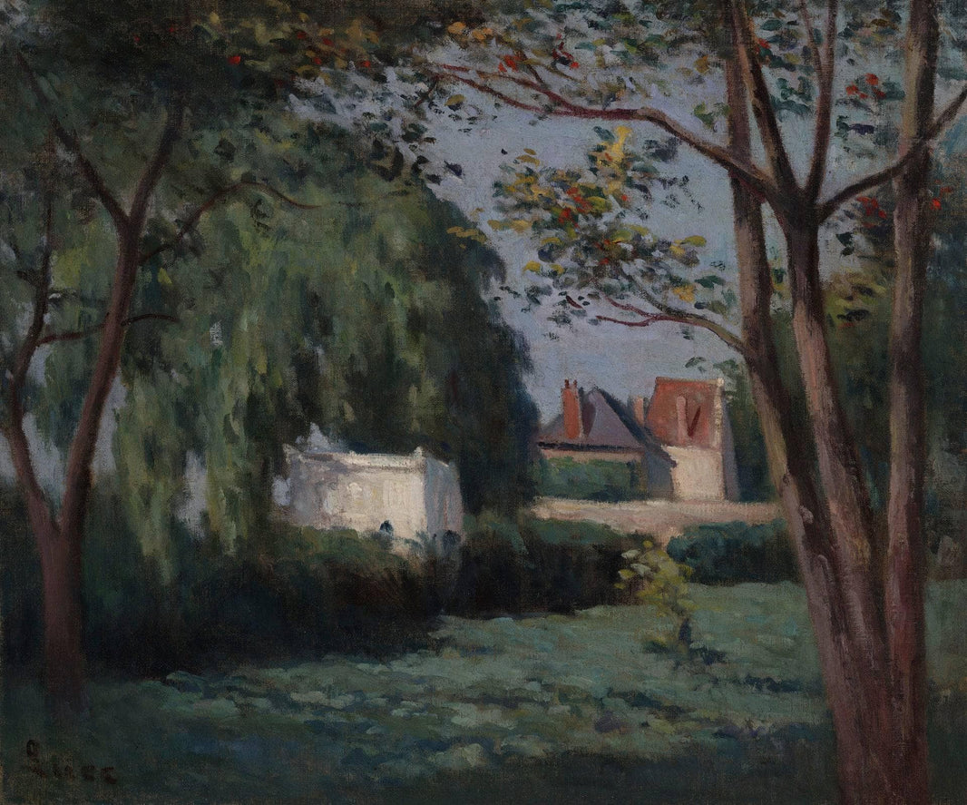 Country Scene with Three Houses and Trees by Maximilien Luce — hand-painted landscape oil painting reproduction on canvas