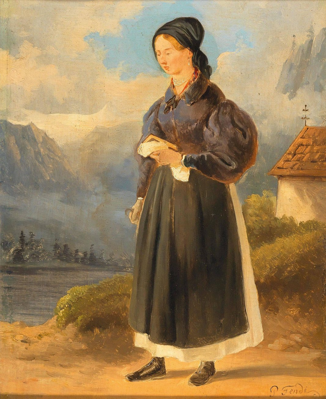 Countrywoman from the Salzkammergut by Peter Fendi — hand-painted portrait oil painting reproduction on canvas