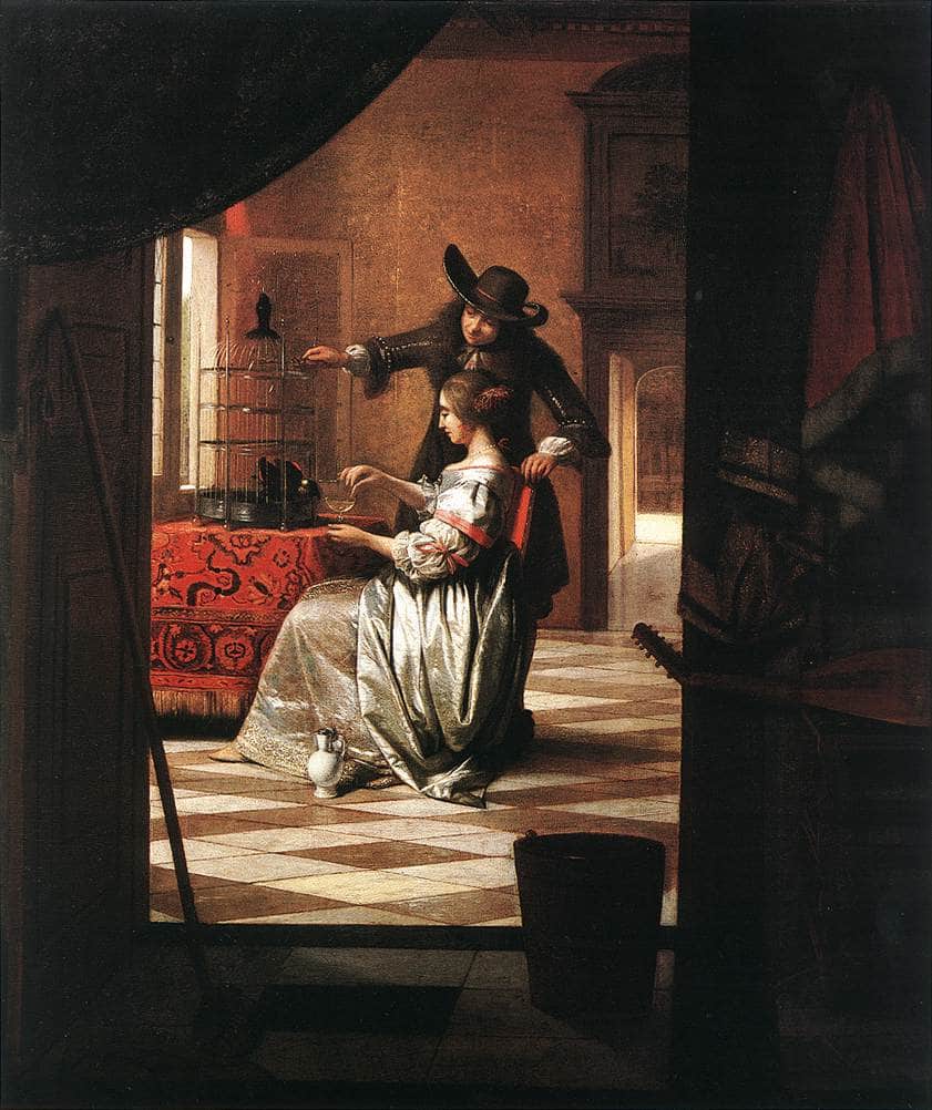 Couple with Parrot - Pieter de Hooch