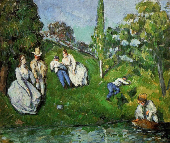 Couples Relaxing by a Pond by Paul Cezanne — hand-painted landscape oil painting reproduction on canvas