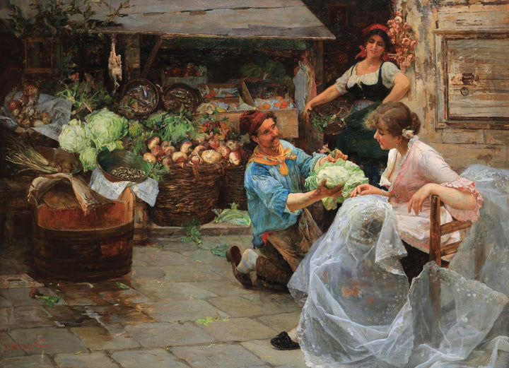 Courtship to the market by Alessandro Milesi — hand-painted portrait oil painting reproduction on canvas