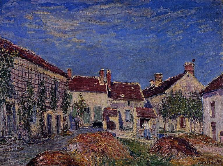 Courtyard at Les Sablons by Alfred Sisley — hand-painted architectural oil painting reproduction on canvas
