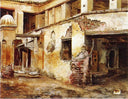 Courtyard in Morocco by Edwin Lord Weeks — hand-painted architectural oil painting reproduction on canvas