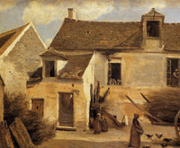 Courtyard of a bakery near Paris (Courtyard of a House near Paris) by Camille Corot — hand-painted architectural oil painting reproduction on canvas