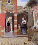 Courtyard of a house in Delft by Pieter de Hooch — hand-painted architectural oil painting reproduction on canvas