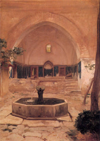 Courtyard of a Mosque at Broussa by Frederic Leighton — hand-painted architectural oil painting reproduction on canvas