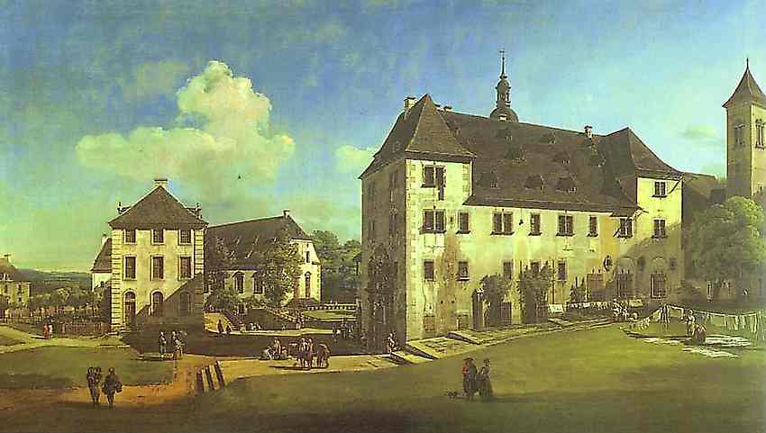 Courtyard of the Castle at Königstein from the South by Bernardo Bellotto — hand-painted architectural oil painting reproduction on canvas