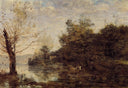 Cowherd by the Water by Camille Corot — rural oil painting wall art, Realism