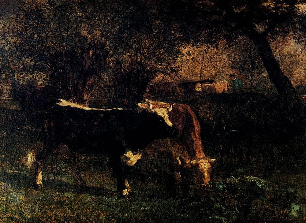 Cows at the Watering by Constant Troyon — hand-painted animal oil painting reproduction on canvas