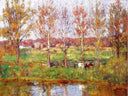 Cows by the Stream by T. C. Steele — hand-painted animal oil painting reproduction on canvas