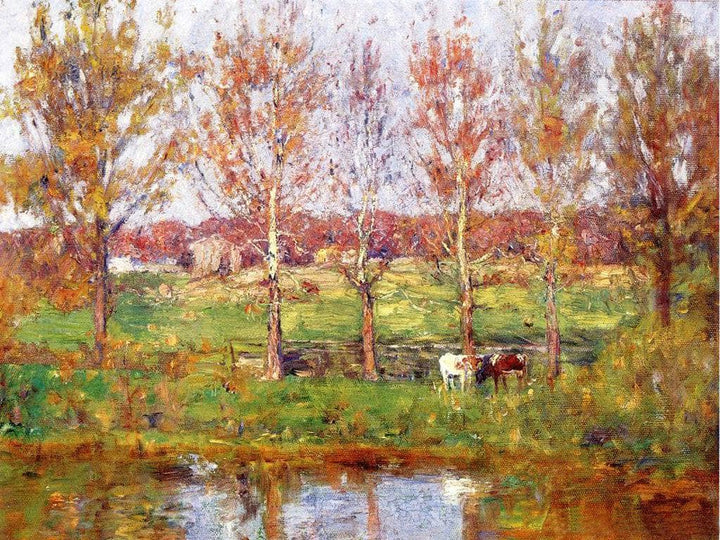 Cows by the Stream by T. C. Steele — hand-painted animal oil painting reproduction on canvas