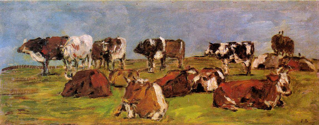 Cows in a Field by Eugene Boudin, hand-painted animal oil painting reproduction on canvas