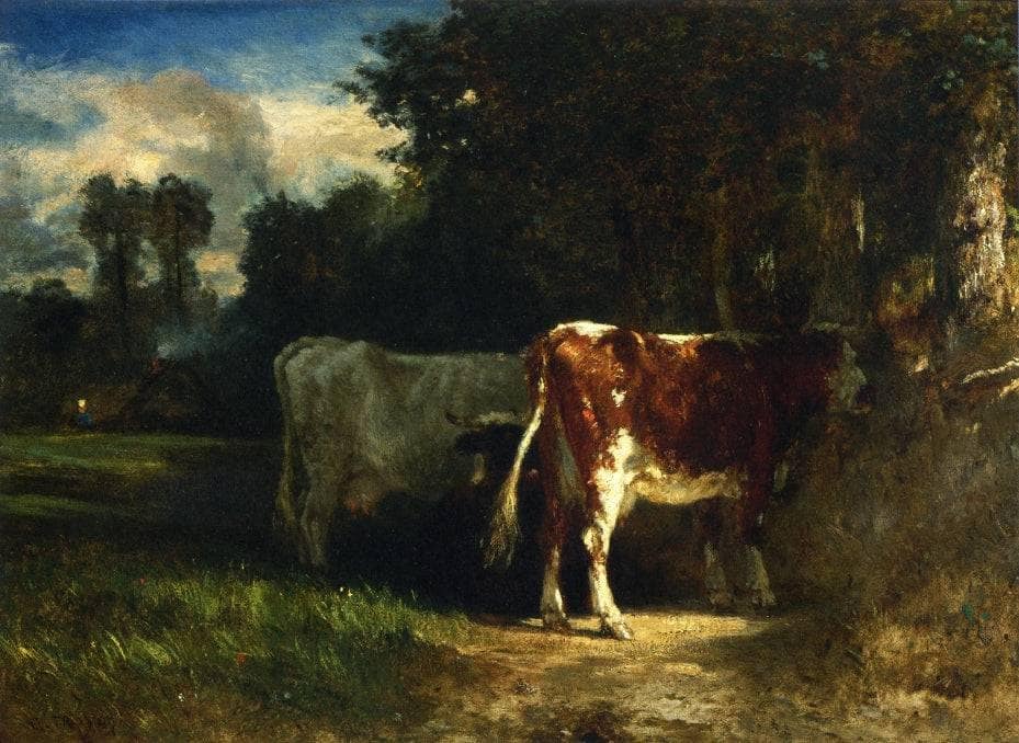 Cows in a Landscape by Constant Troyon — hand-painted animal oil painting reproduction on canvas