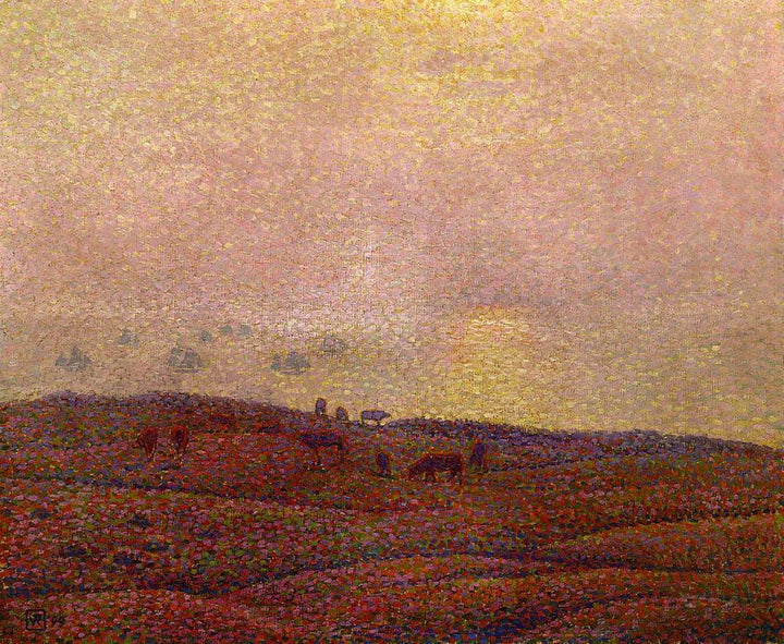 Cows in a Landscape by Theo van Rysselberghe — hand-painted animal oil painting reproduction on canvas