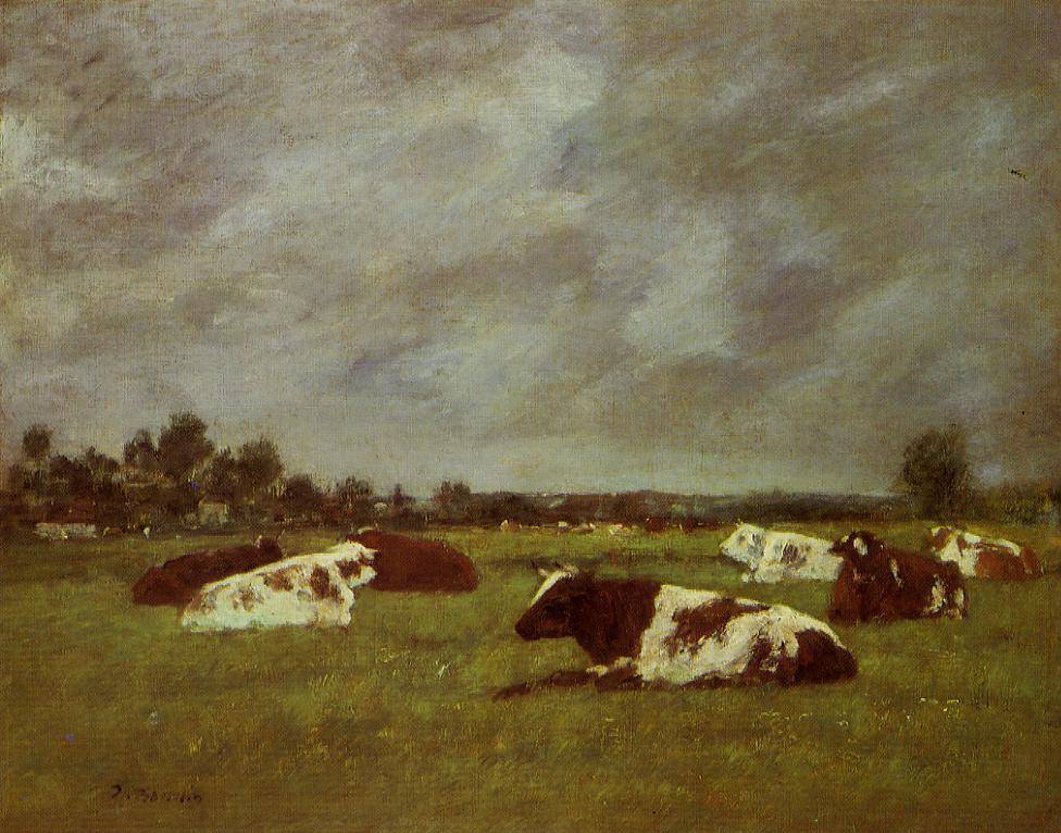 Cows in a Meadow, Morning Effect - Eugene Boudin