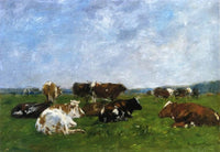 Cows in a Pasture by Eugene Boudin — hand-painted animal oil painting reproduction on canvas