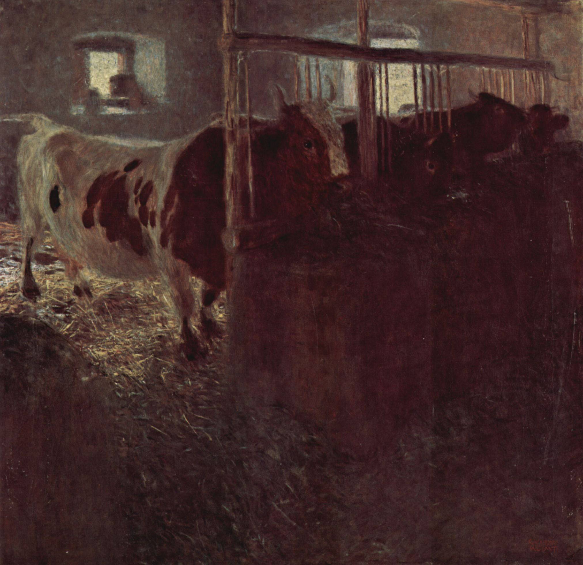 Cows in the barn - Gustav Klimt