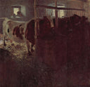Cows in the barn by Gustav Klimt — hand-painted animal oil painting reproduction on canvas