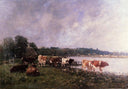 Cows on the Riverbanks of the Touques by Eugene Boudin — hand-painted animal oil painting reproduction on canvas