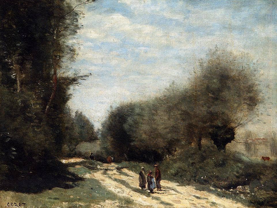 Crecy en Brie Road in the Country by Camille Corot — hand-painted botanical oil painting reproduction on canvas
