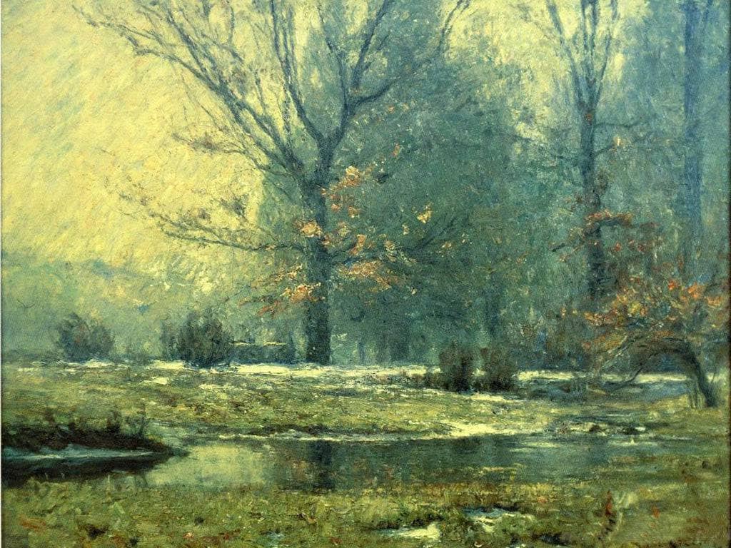 Creek in Winter by T. C. Steele — hand-painted botanical oil painting reproduction on canvas