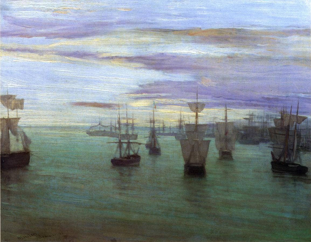 Crepuscule in Flesh Color and Green: Valparaiso by James McNeill Whistler — hand-painted landscape oil painting reproduction on canvas