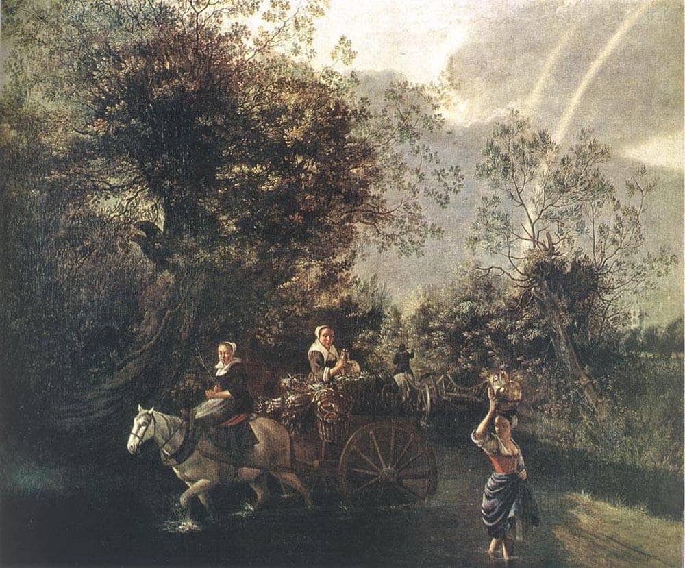 Crossing a Creek by Jan Siberechts — hand-painted animal oil painting reproduction on canvas