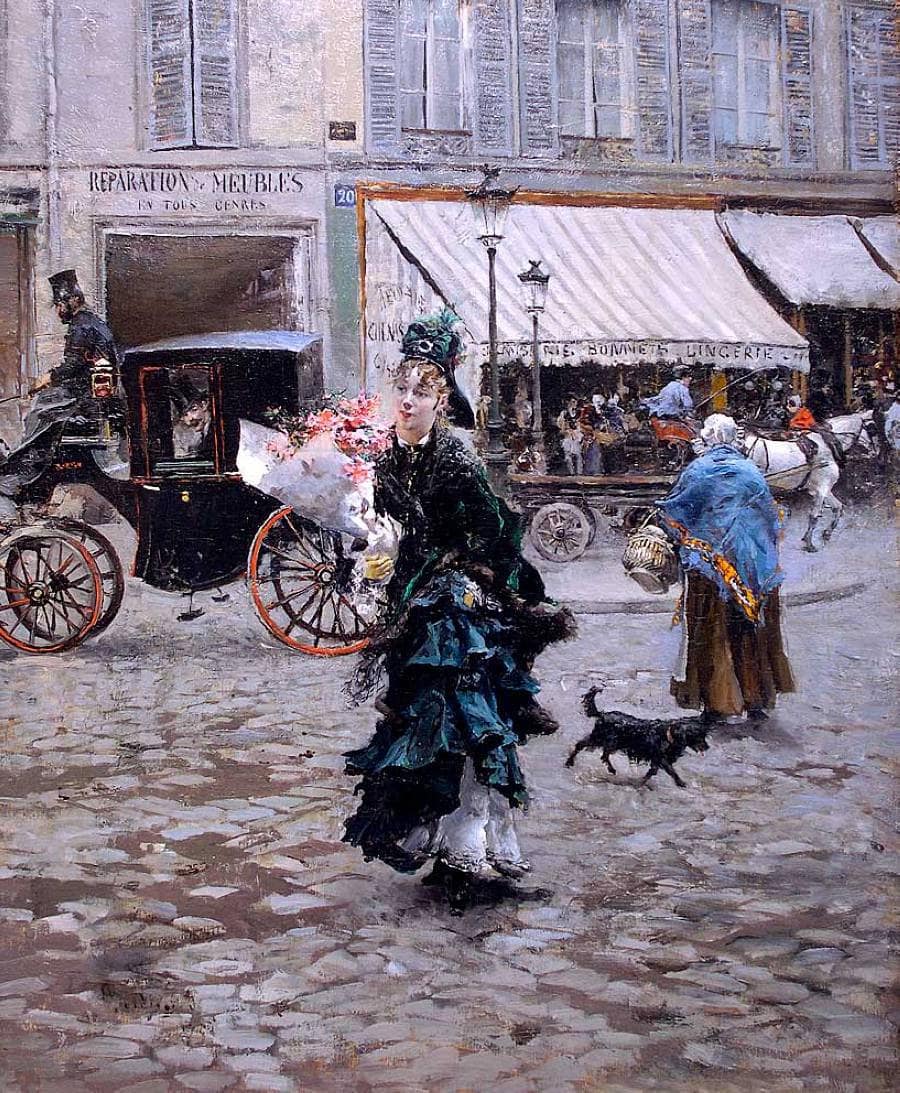 Crossing the Street by Giovanni Boldini — hand-painted architectural oil painting reproduction on canvas