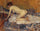 Crouching Woman with Red Hair in bedroom