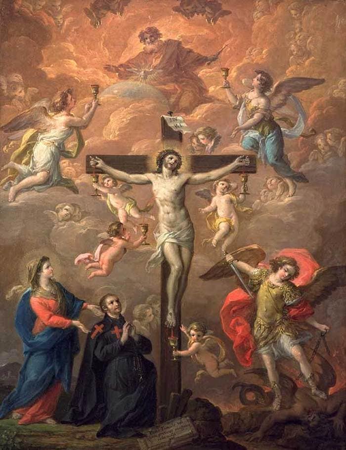 Crucifixion with St. Michael by Antonio González Velázquez — hand-painted cultural oil painting reproduction on canvas