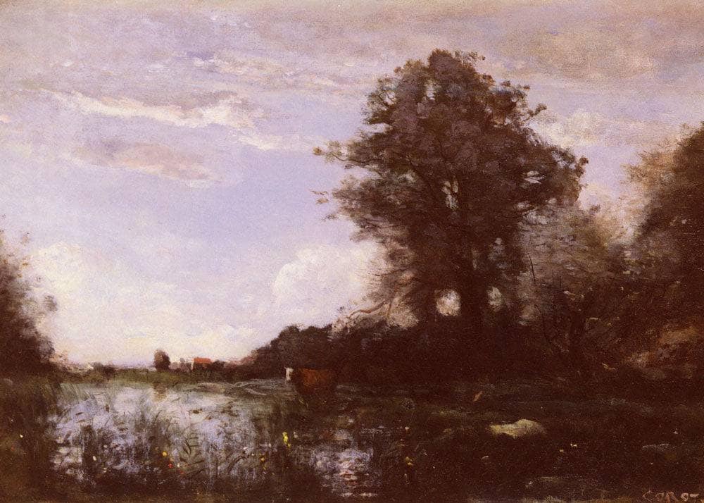 Cuicy Marsh, near Douai by Camille Corot — hand-painted animal oil painting reproduction on canvas
