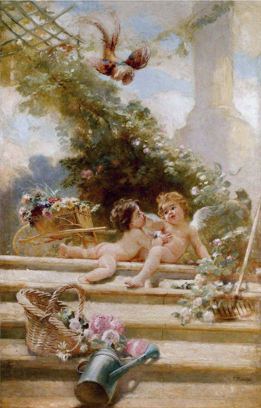 Cupid Gardeners by Konstantin Makovsky — hand-painted cultural oil painting reproduction on canvas