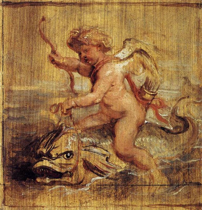 Cupid Riding a Dolphin by Peter Paul Rubens — hand-painted cultural oil painting reproduction on canvas