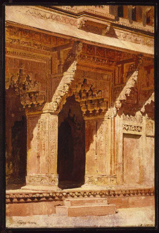 Curiously Wrought Red Sandstone Arches, Fort Agra, India by Edwin Lord Weeks — hand-painted architectural oil painting reproduction on canvas
