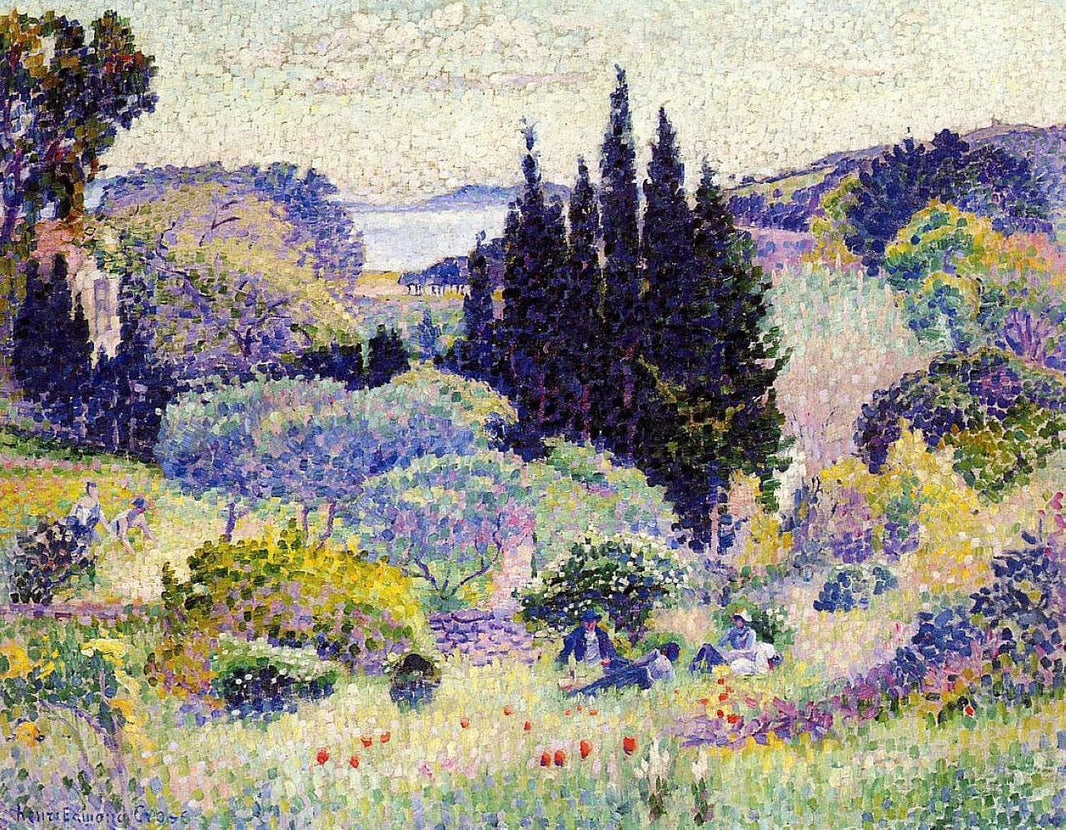Cypress, April by Henri-Edmond Cross — hand-painted botanical oil painting reproduction on canvas
