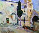 Cypress in the cathedral walls. Italy by Ilya Mashkov — hand-painted botanical oil painting reproduction on canvas
