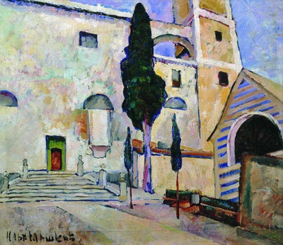 Cypress in the cathedral walls. Italy in apartment