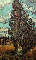 Cypresses and Two Women by Vincent van Gogh — hand-painted botanical oil painting reproduction on canvas