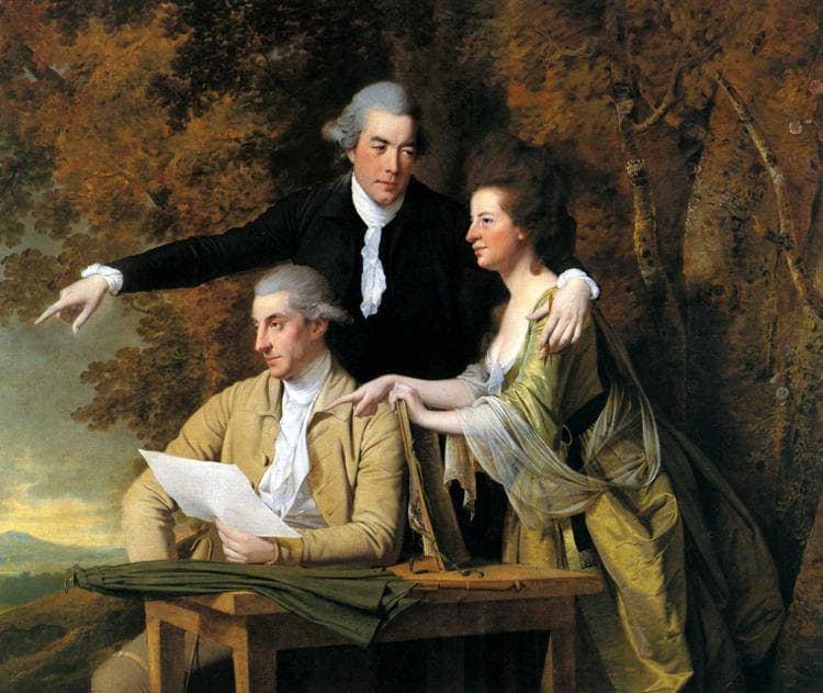 D'Ewes Coke, His Wife Hannah and Daniel Parker Coke by Joseph Wright — hand-painted portrait oil painting reproduction on canvas