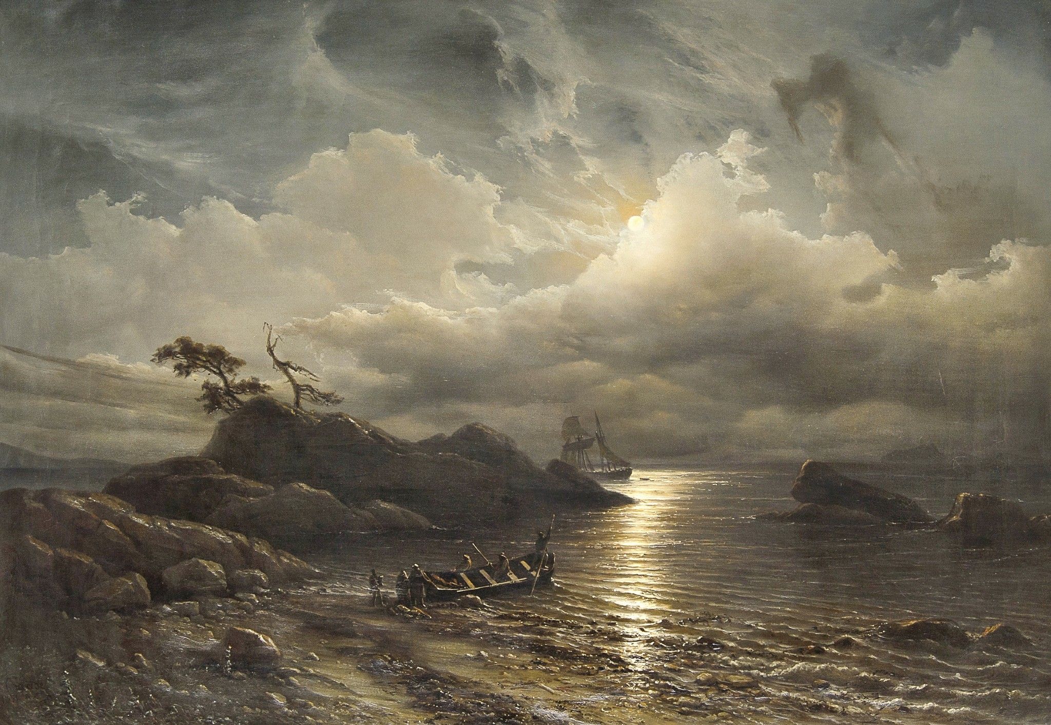 Norwegian Shore in Moonlight - Knud Baade