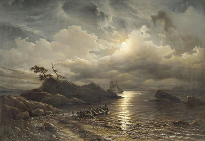 Norwegian Shore in Moonlight by Knud Baade — oil painting reproduction