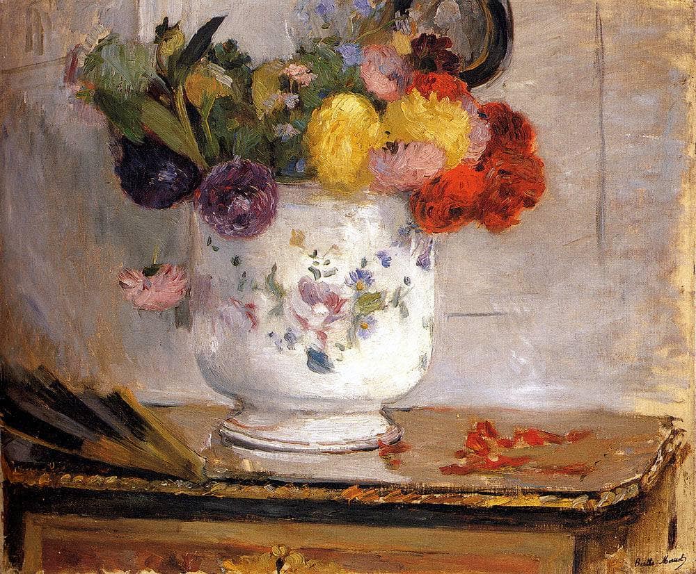 Dahlias by Berthe Morisot — hand-painted botanical oil painting reproduction on canvas