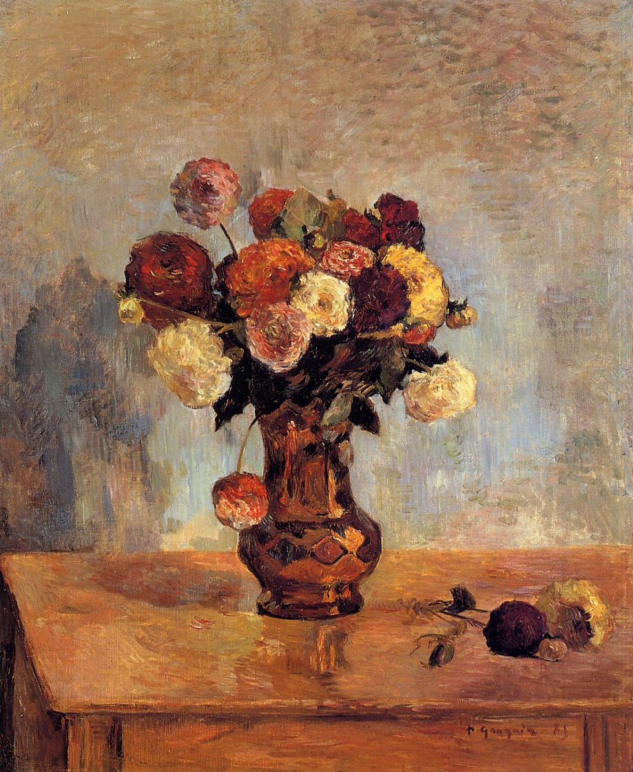 Dahlias in a copper vase - Paul Gauguin