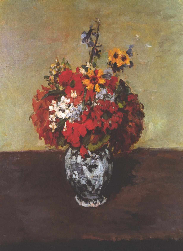 Dahlias In A Delft Vase - Paul Cezanne