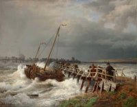 Damage to the old pier by Andreas Achenbach — hand-painted nautical oil painting reproduction on canvas